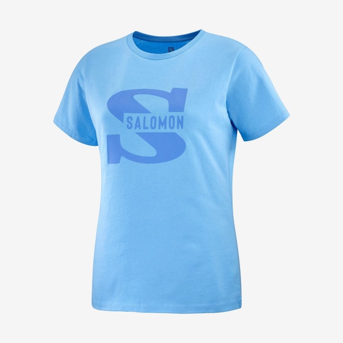Salomon OUTLIFE BIG LOGO ショート Sleeve Tシャツ レディース 青 | JP-0459GZW