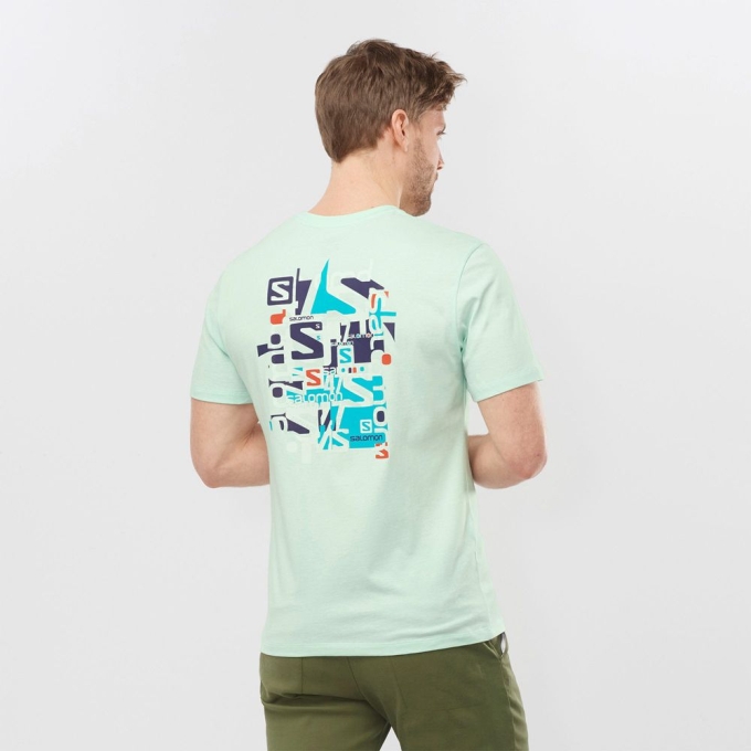 Salomon OUTLIFE GRAPHIC DISRUPTED TYPE SS M ショート Sleeve Tシャツ メンズ Mint | JP-0713KLP