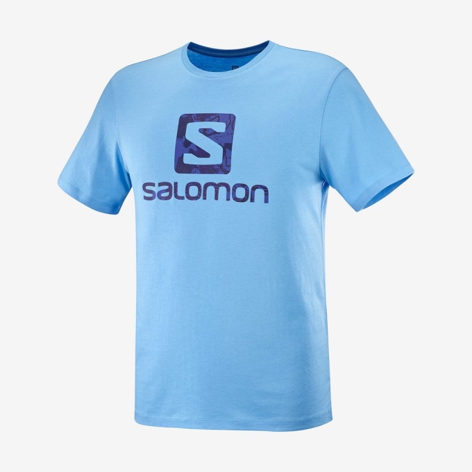Salomon OUTLIFE LOGO ショート Sleeve Tシャツ メンズ 青 | JP-0146ZTJ