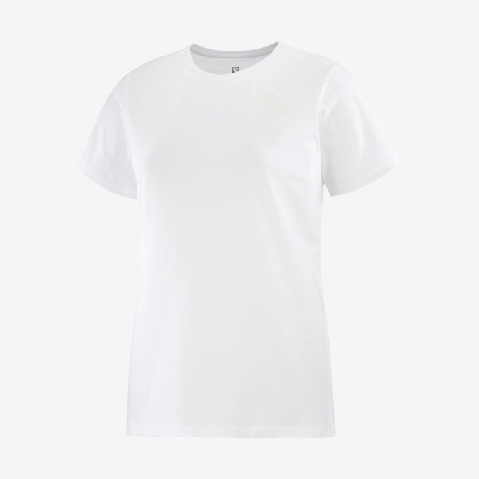 Salomon OUTLIFE SMALL LOGO SS W ショート Sleeve Tシャツ レディース 白 | JP-1698ZVE