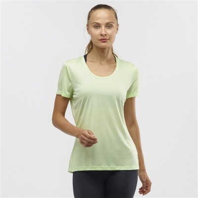 Salomon AGILE ロード ランニング ショート Sleeve Tシャツ レディース 緑 | JP-9451OTV