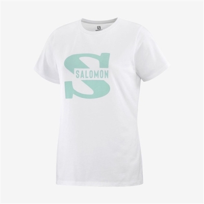 Salomon OUTLIFE BIG LOGO ショート Sleeve Tシャツ レディース 白 | JP-3892TLE