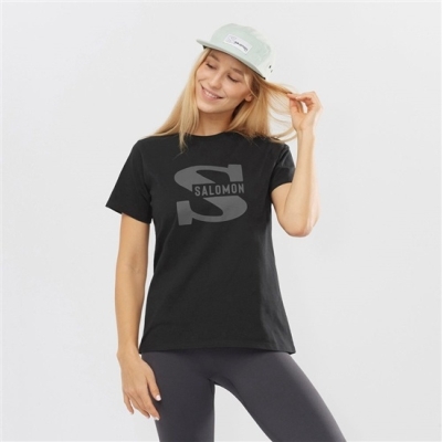 Salomon OUTLIFE BIG LOGO ショート Sleeve Tシャツ レディース 黒 | JP-8574KSG