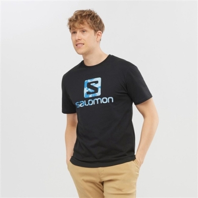 Salomon OUTLIFE LOGO ショート Sleeve Tシャツ メンズ 黒 | JP-2084EMB