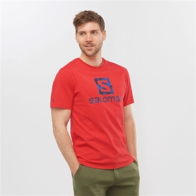 Salomon OUTLIFE LOGO ショート Sleeve Tシャツ メンズ 赤 | JP-3716GNO