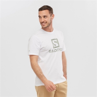 Salomon OUTLIFE LOGO ショート Sleeve Tシャツ メンズ 白 | JP-5287QSA