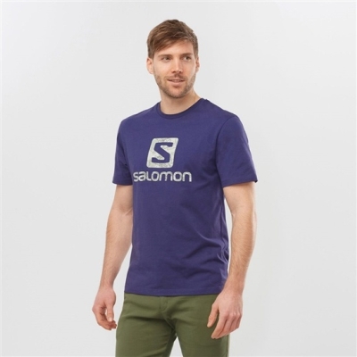 Salomon OUTLIFE LOGO ショート Sleeve Tシャツ メンズ ネイビー | JP-5416CZD